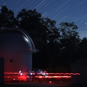 A composite image of the student visit to Wallace Observatory. The stars of Pegasus can be seen rising over the trees. Credit: Amanda Bosh