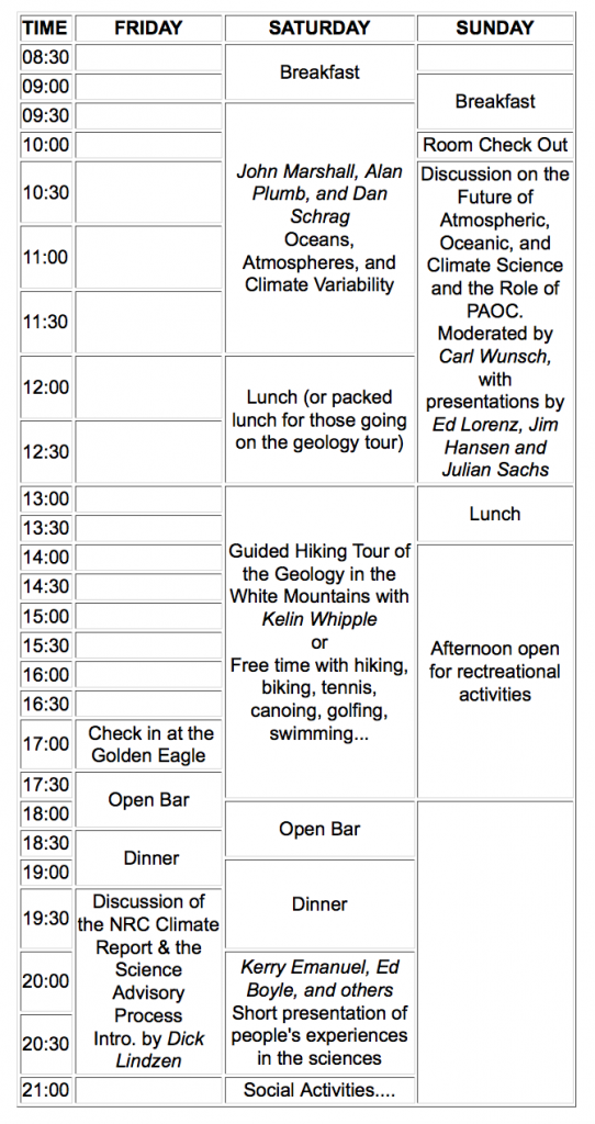 2001 PAOC Retreat Schedule