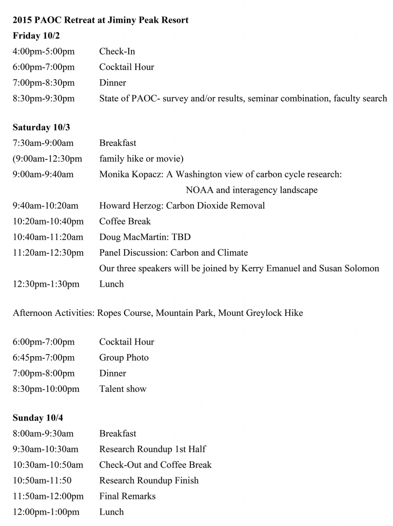 2015 PAOC Retreat Schedule