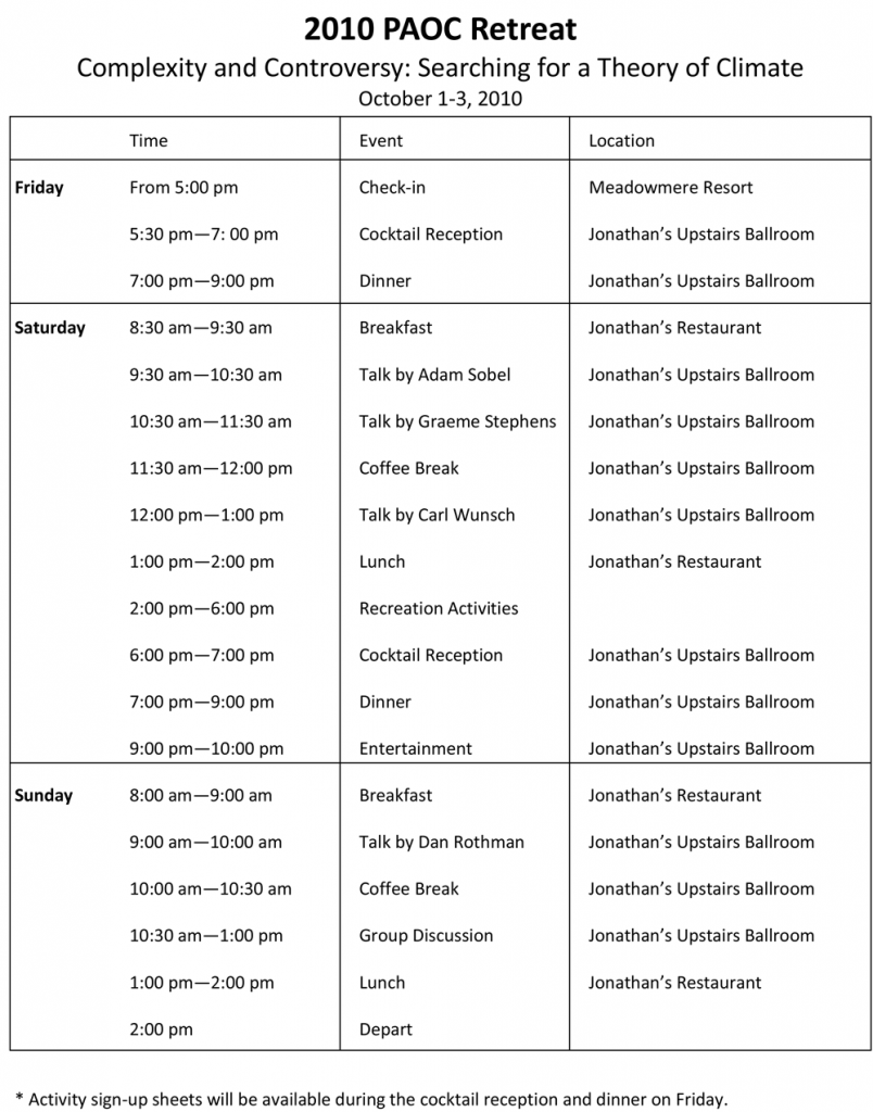 2010 PAOC Retreat Schedule